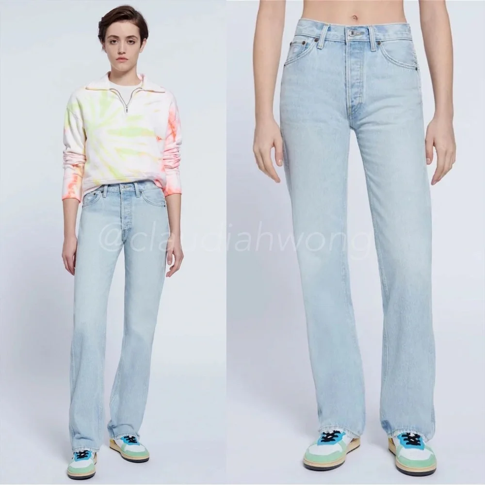 RE/DONE 90s High Rise Loose Jeans in Perfect Light Indigo Blue